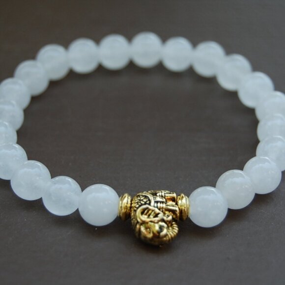 Elephant Bracelet,White Jade Beaded Bracelet - Picture 1 of 2